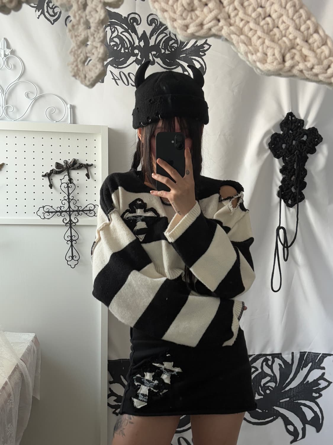 • striped cross-patch cropped knitwear 상품이미지8