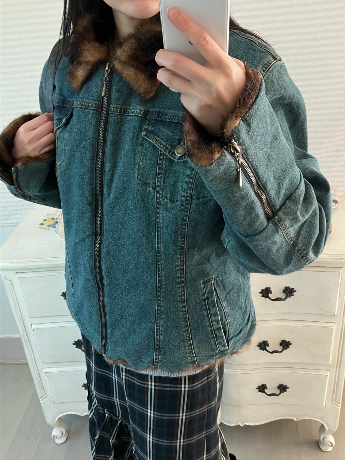 jpn vintage 안감 퍼 청자켓 y2k 스트릿 갸루 펑키 상품이미지3