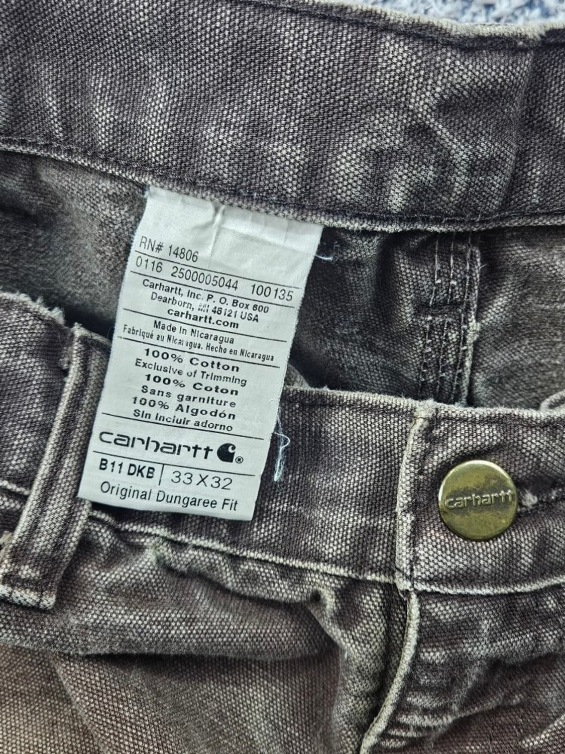 칼하트 덕캔버스 카펜터 워크 팬츠 리페어커스텀 (33X32)/ 11755 상품이미지7