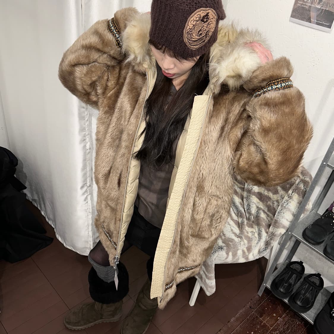 1970s 빈티지 HANSA 털 구스 다운 패딩 코트 상품이미지7