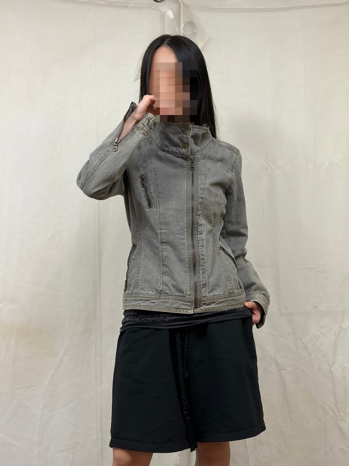 꼼사이즘 워싱 데님 하이넥 라이더 자켓 L 상품이미지1
