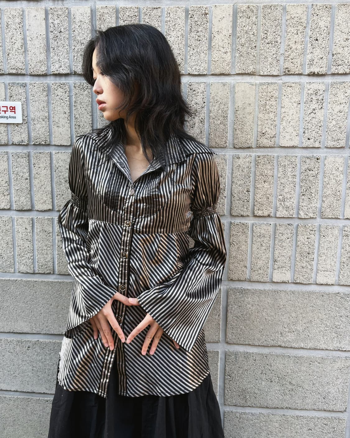 고스트오브할렘 스트라이프 새틴 긱시크 셔츠 상품이미지1