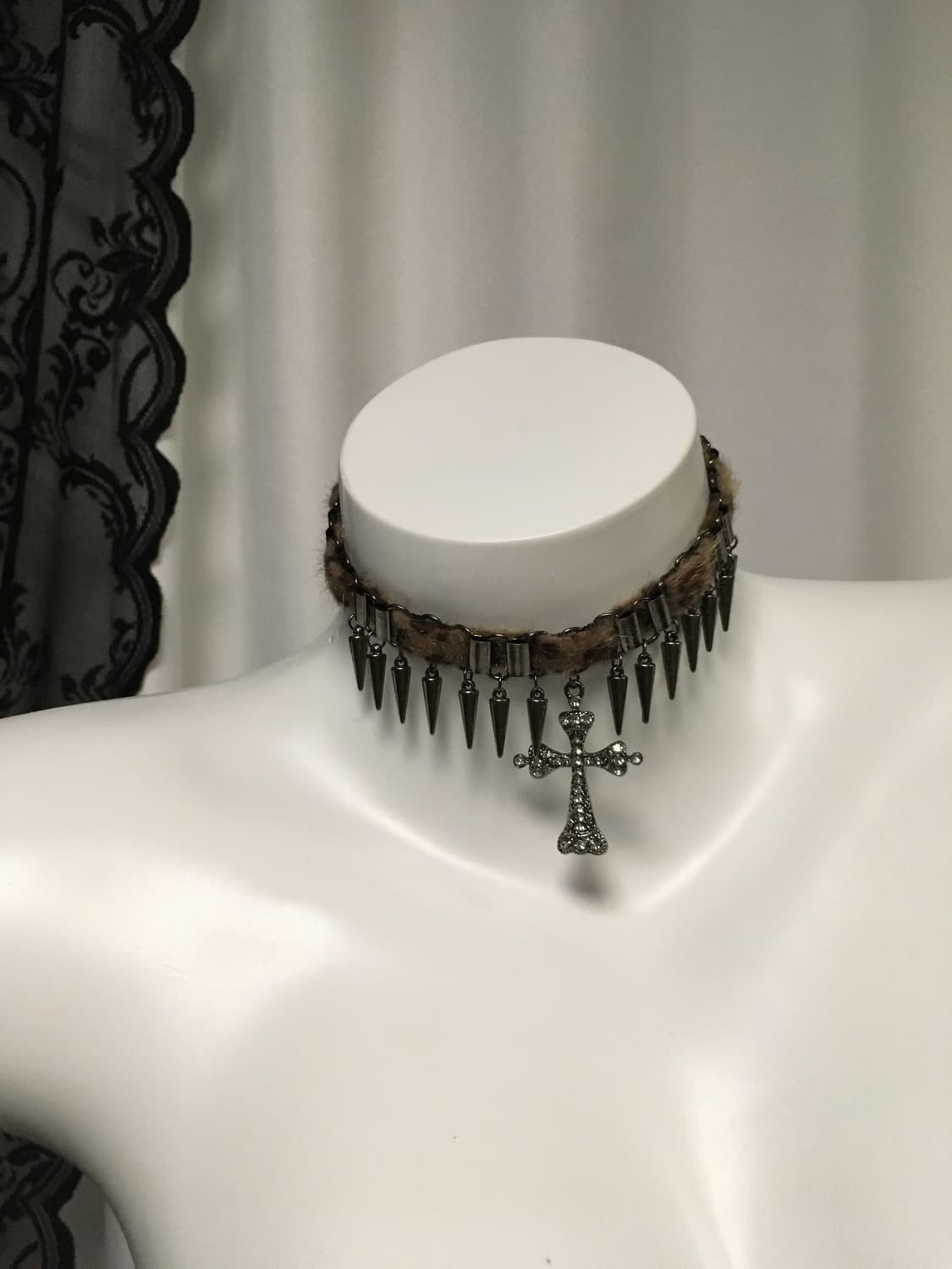 Vintage 핀터레스트 나나 펑크 레오파드 호피 퍼 십자가 목걸이 초커 상품이미지2