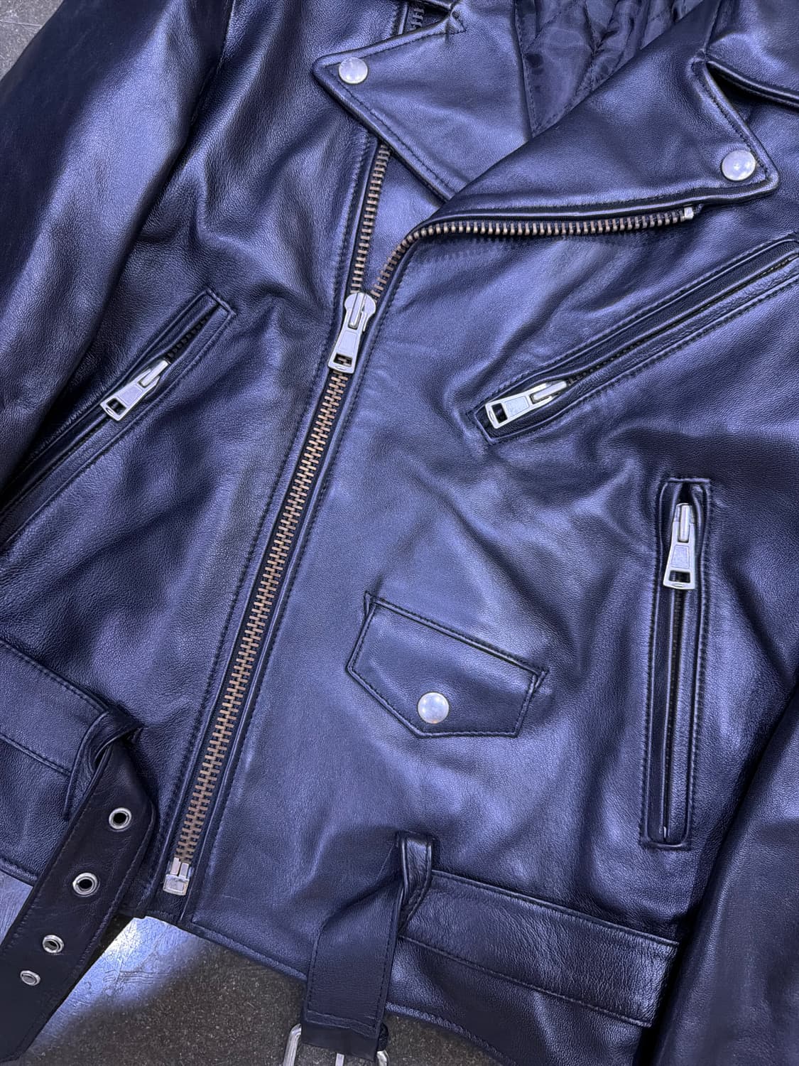 세인 양가죽 더블 라이더 벨트 레더 자켓 95 상품이미지4