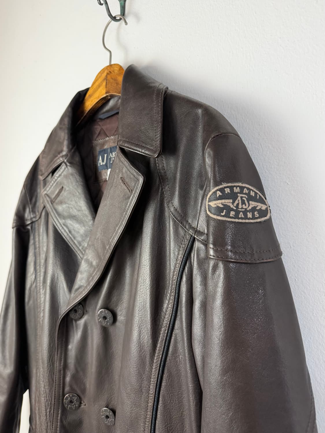 00s 아르마니 진스 더블 브레스티드 레더 하프 코트 상품이미지3
