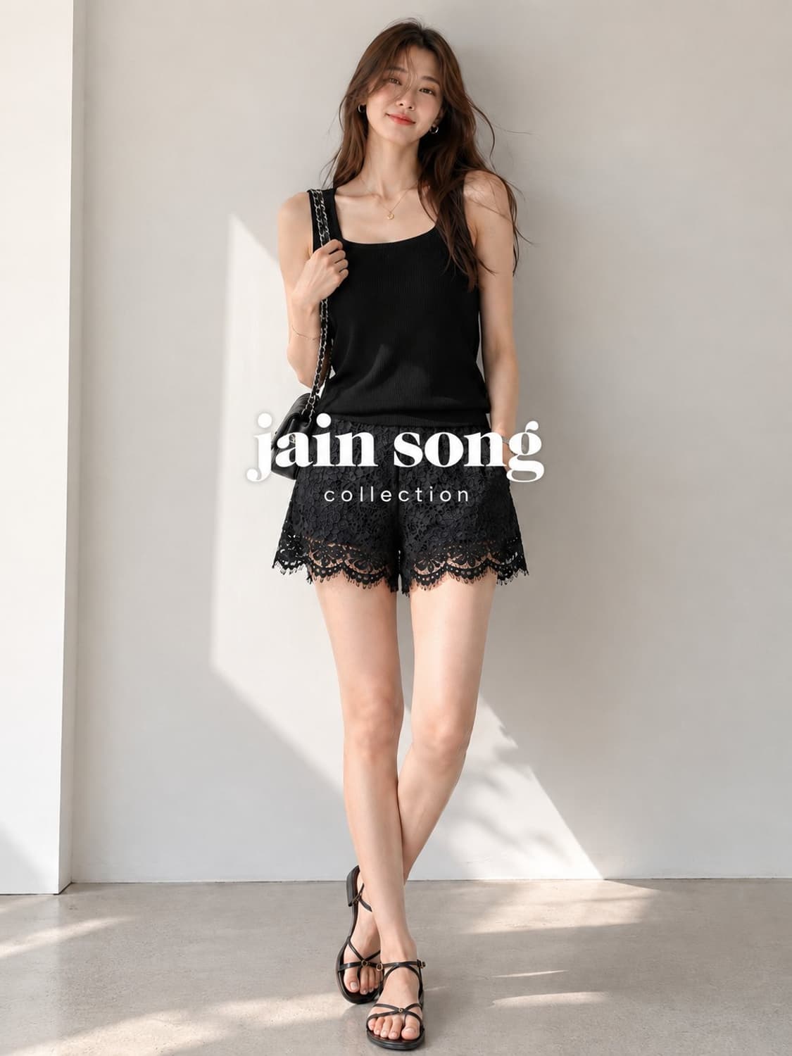 제인송 레이스 숏팬츠 블랙. 비이커 자수 카라 퍼프가디건 상품이미지1