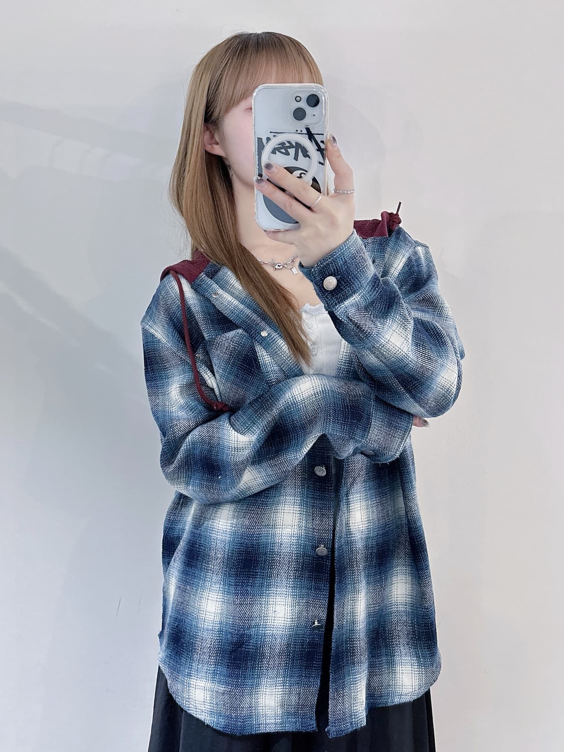 미스치프 체크 후드 셔츠 상품이미지2