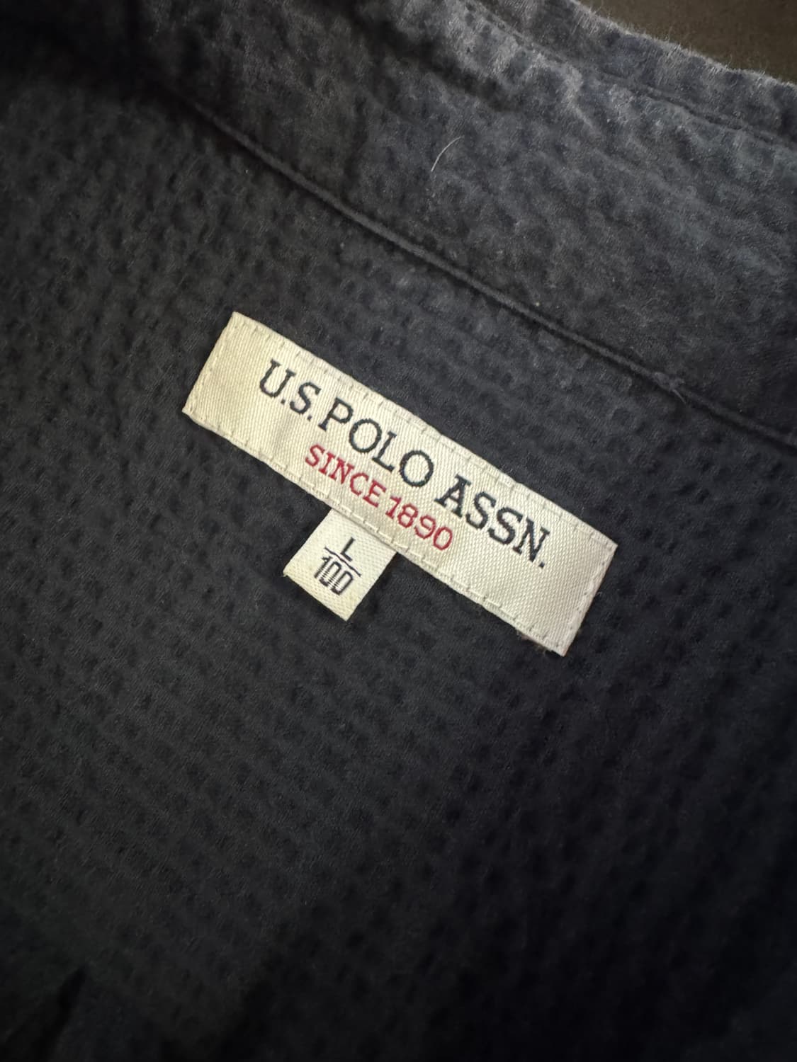 US 폴로 23년도 시어서커 반팔 셔츠 L 네이비 상품이미지3