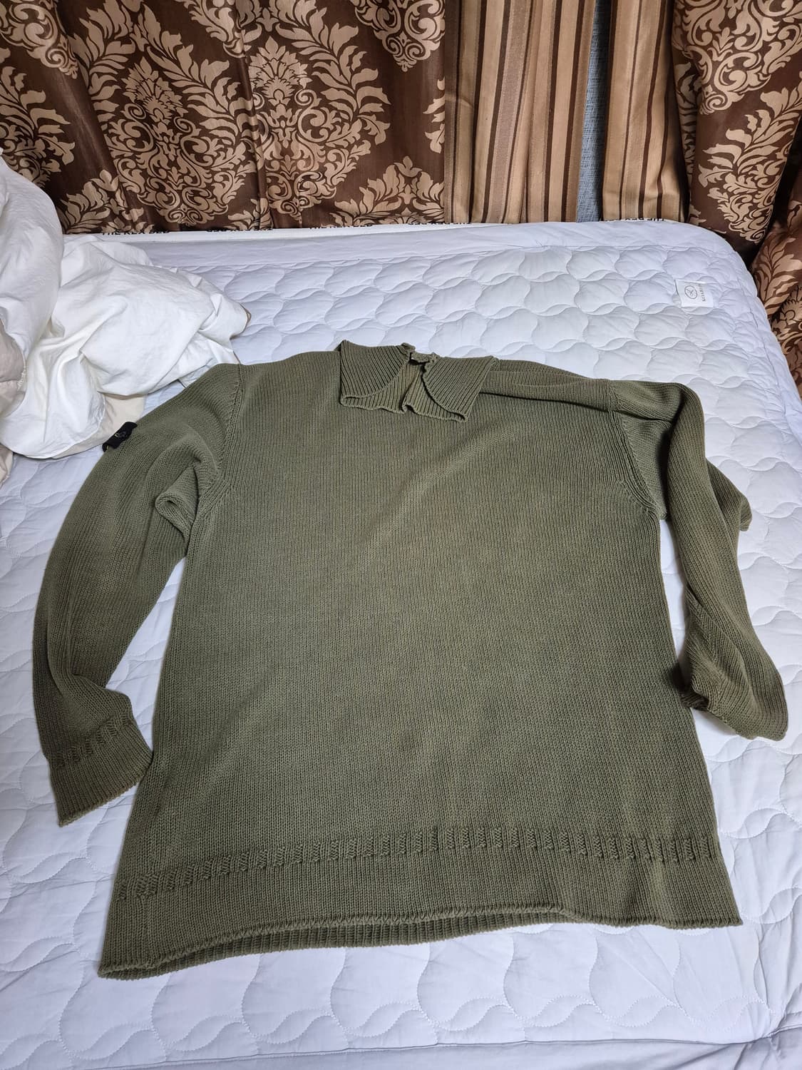 [XL] 2000SS 스톤아일랜드 목폴라 카키 니트 반집업 상품이미지5