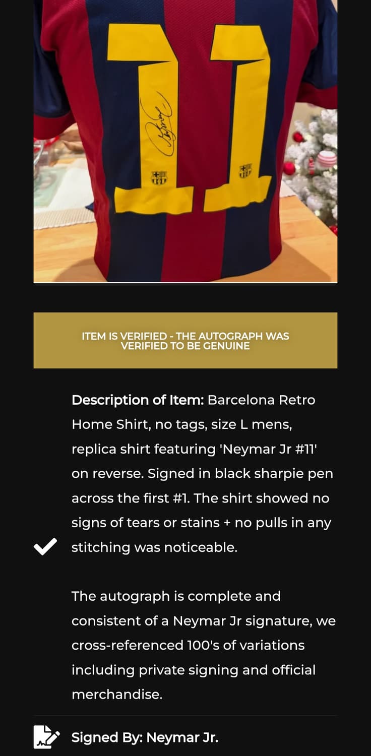 14-15 바르셀로나 네이마르 사인 유니폼+인증서 판매 상품이미지3