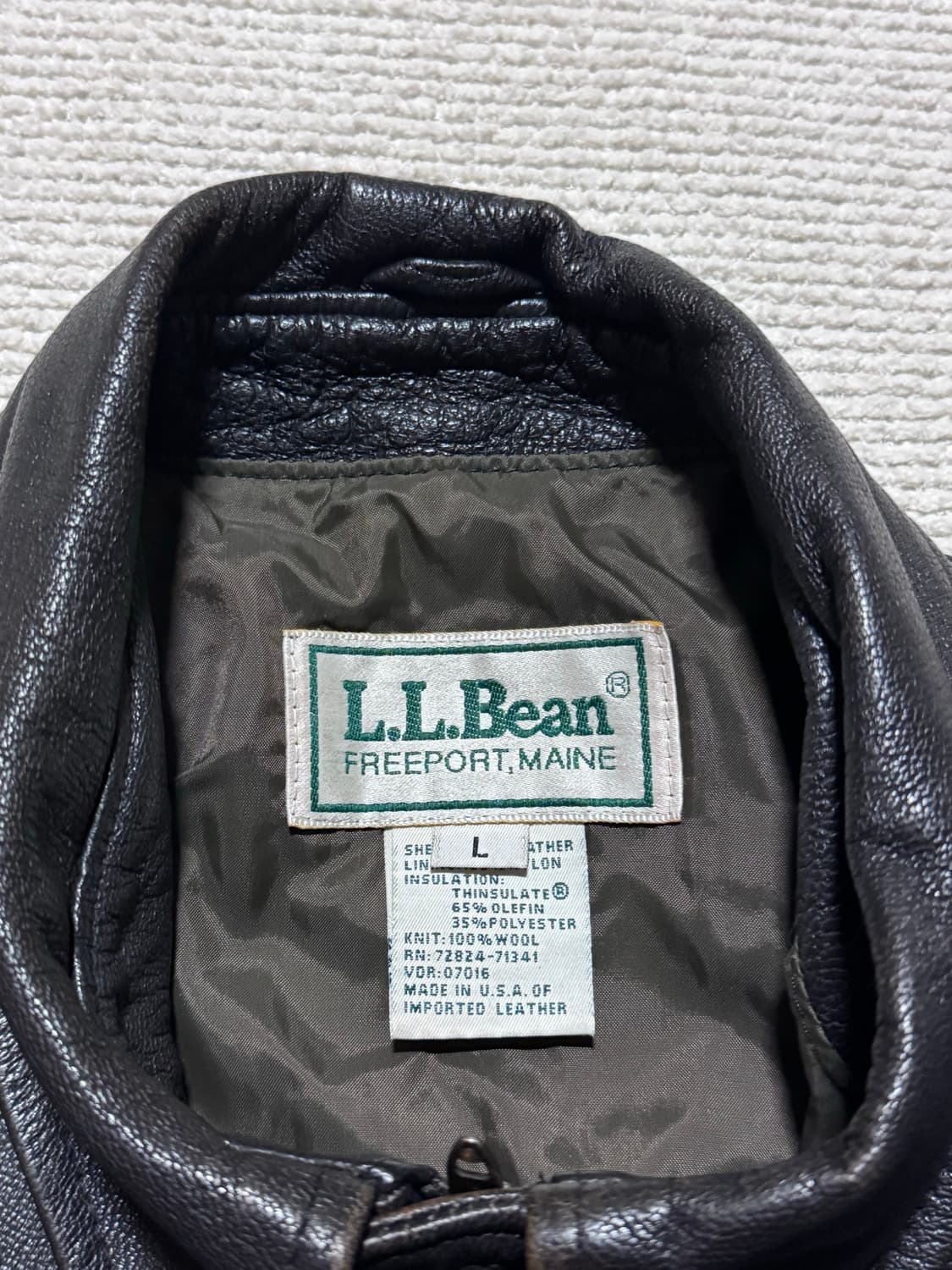 80s USA L.L.Bean A-2 고트스킨 레더 자켓 블랙 L 상품이미지6