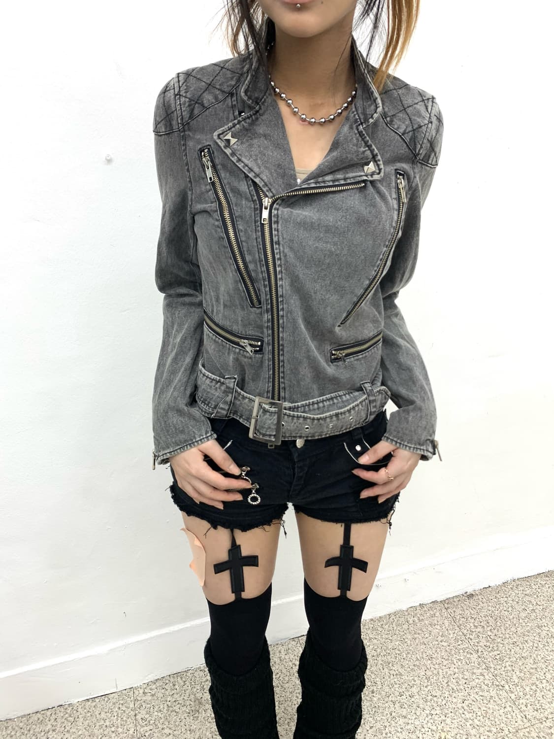 Denim multi zipper rider jacket   상품이미지1