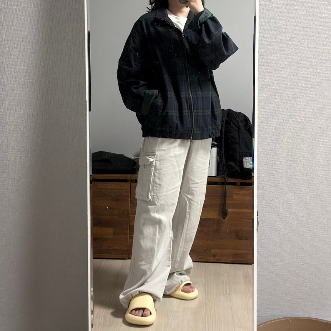 체크 패턴 블루종 자켓 그린 네이비 상품이미지2