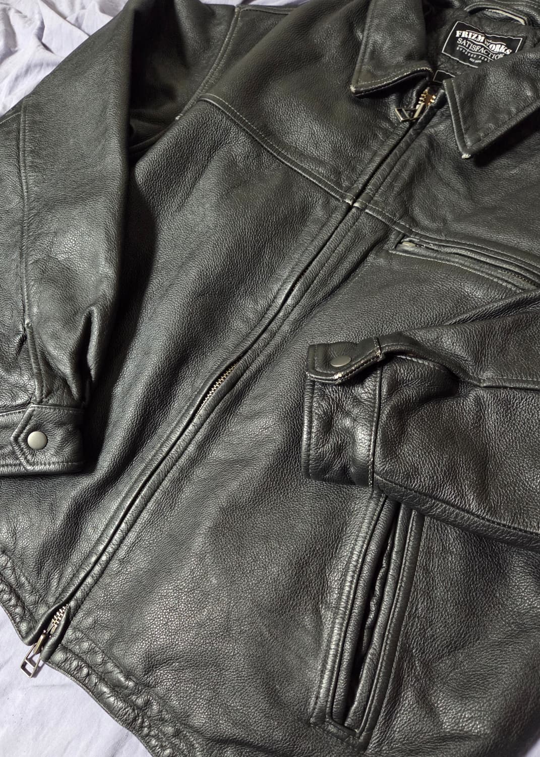 프리즘웍스 디스트로이드 레더 라이더 자켓 워시드 블랙 L 상품이미지5