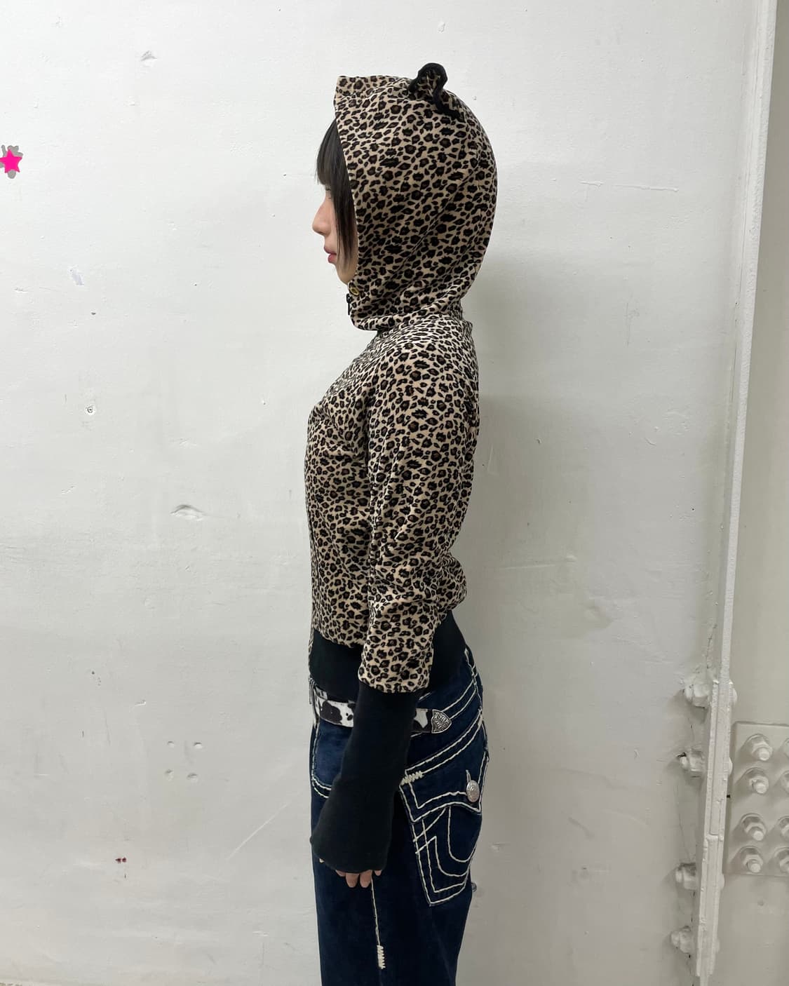Cat High Neck Leopard Hooded Zip-Up  상품이미지7
