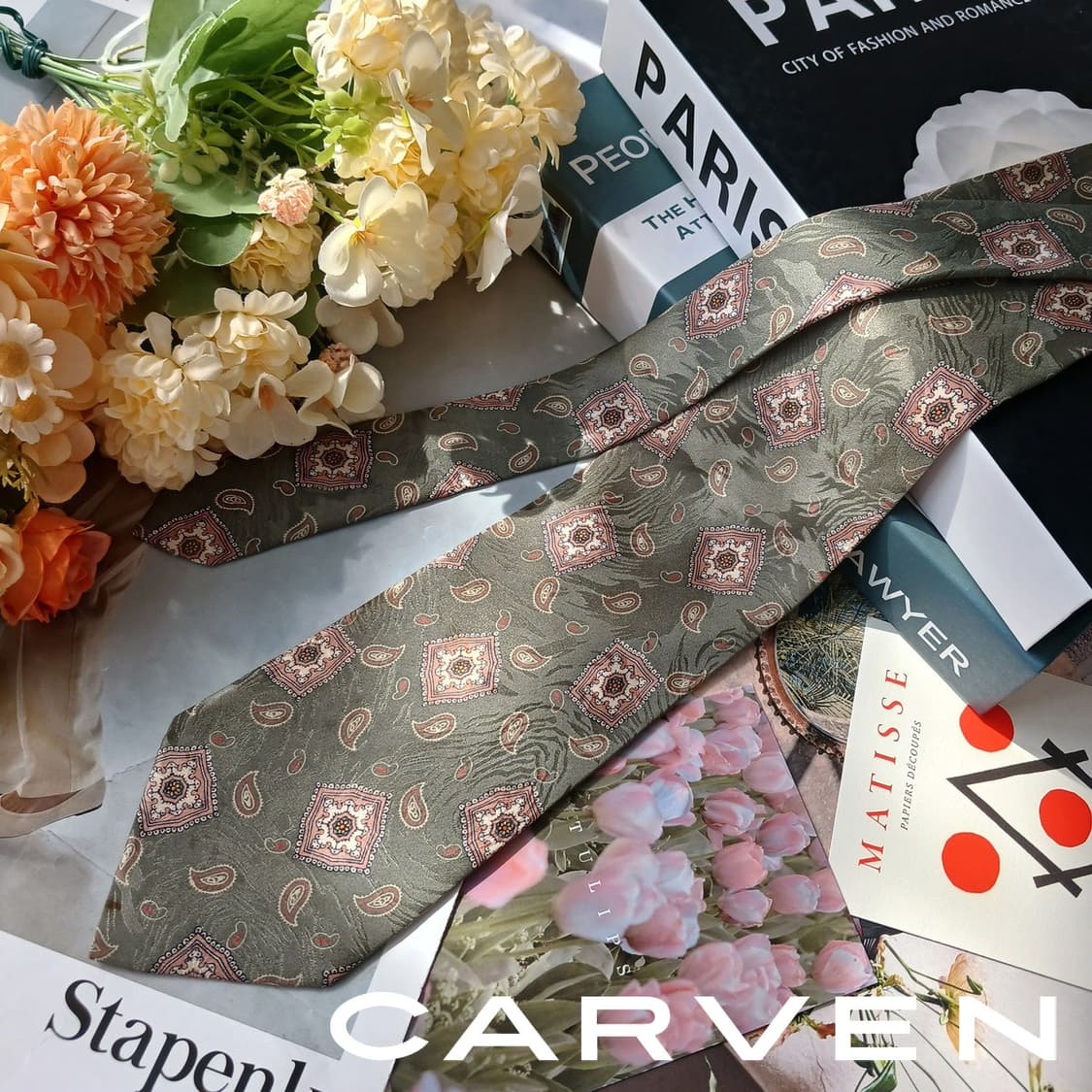 까르뱅 실크 그린 페이즐리 패턴 넥타이 9.3cm A~B등급 G14 상품이미지2