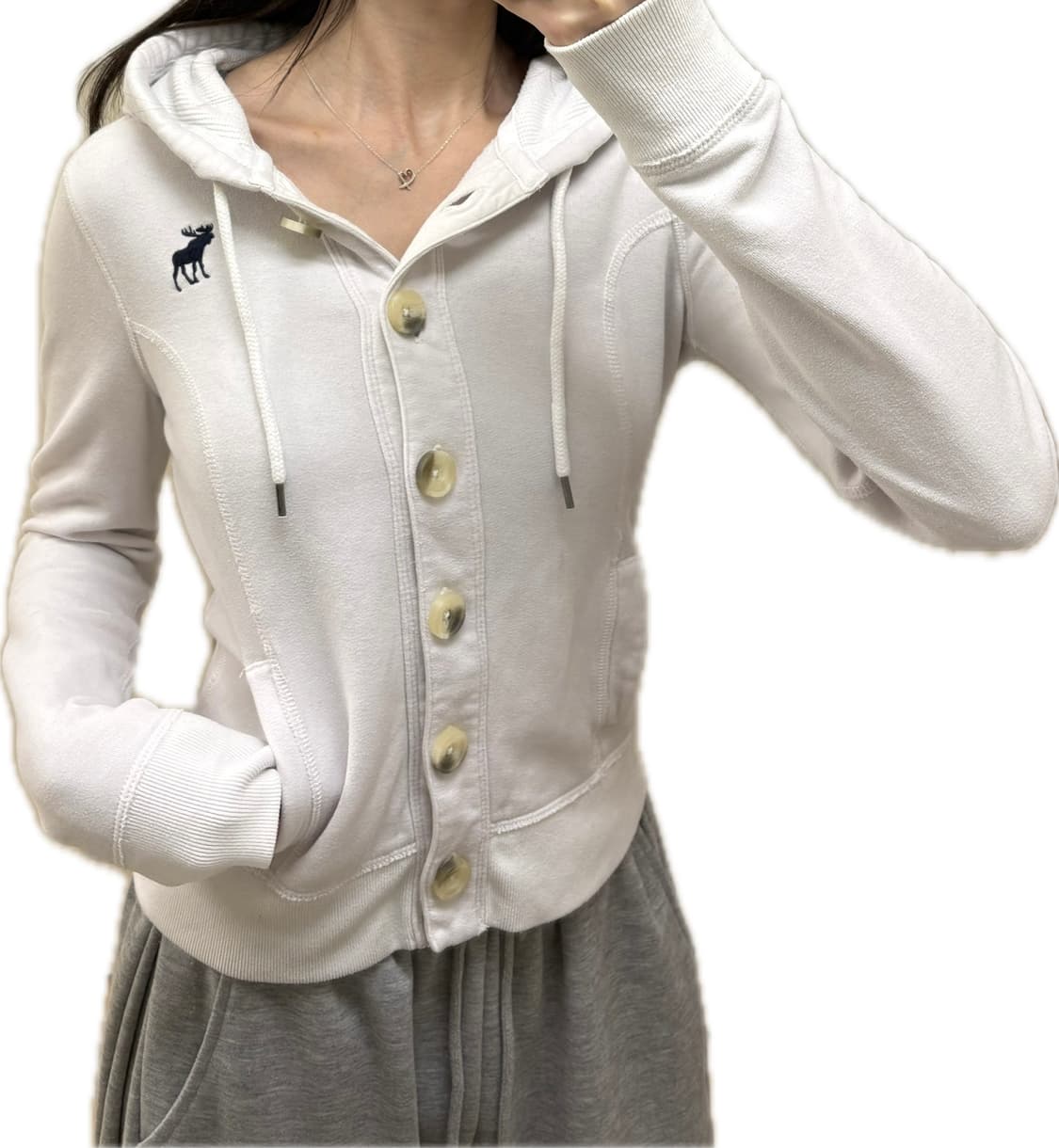 아베크롬비 버튼 후드집업 화이트 S 딱붙핏 상품이미지6