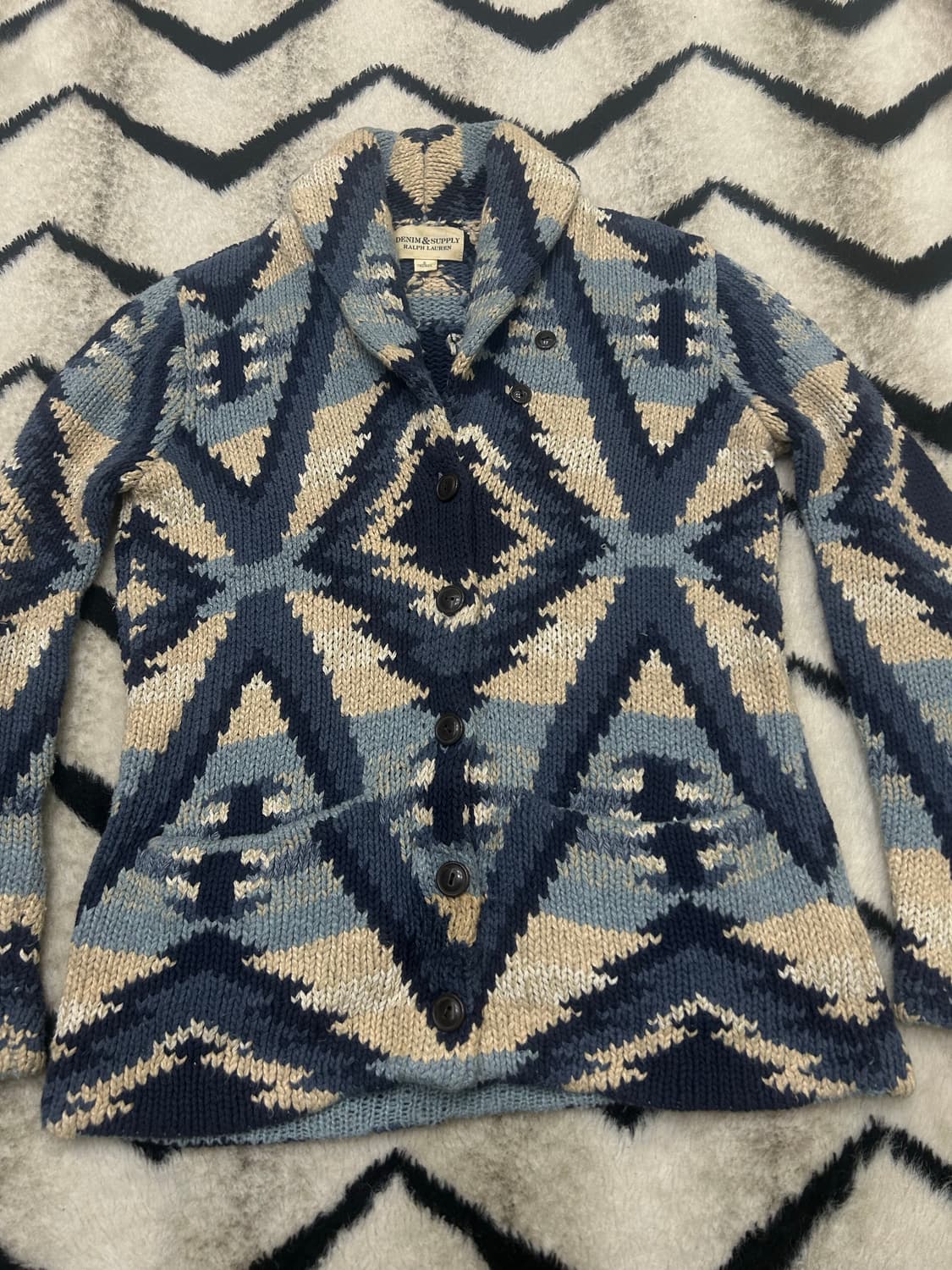 [S]폴로 데님앤서플라이 숄카라 나바호 패턴 헤비울 니트자켓 상품이미지3