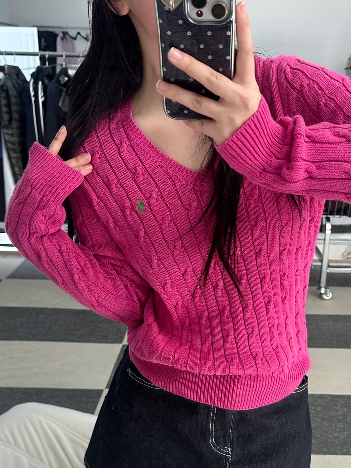 랄프로렌 핫핑크 V넥 케이블 니트  상품이미지7