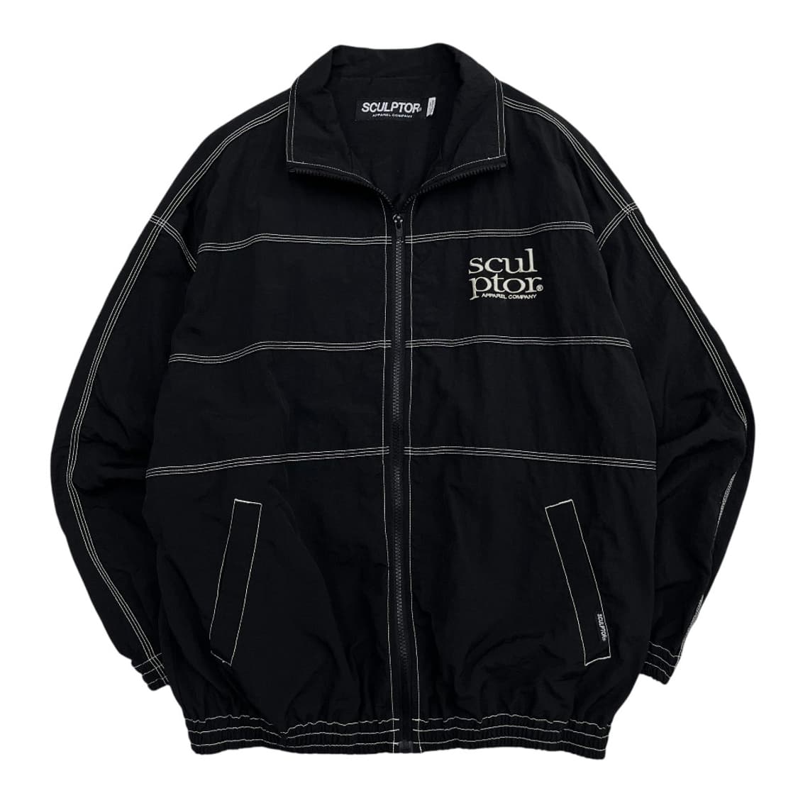스컬프터 로고자수 화이트 스티치 블랙 바람막이 상품이미지2