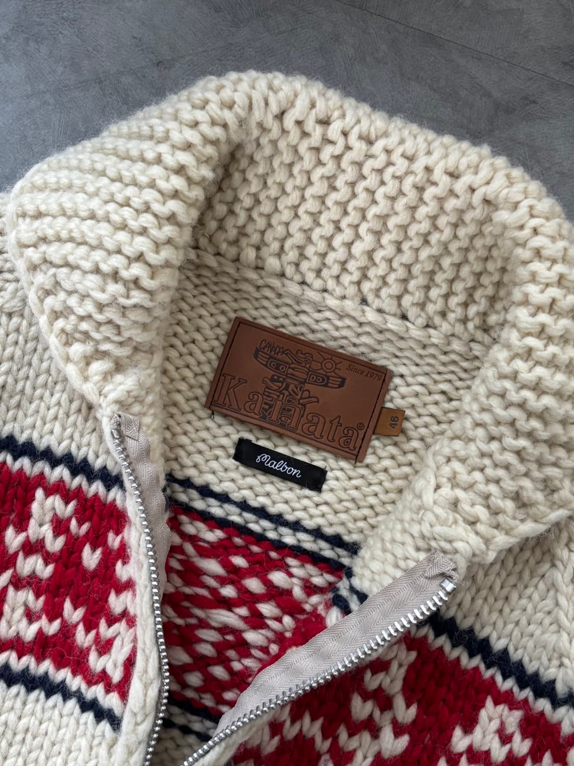 Kanata 카나타 x 말본 아이보리 노르딕패턴 울 카라 집업 상품이미지7