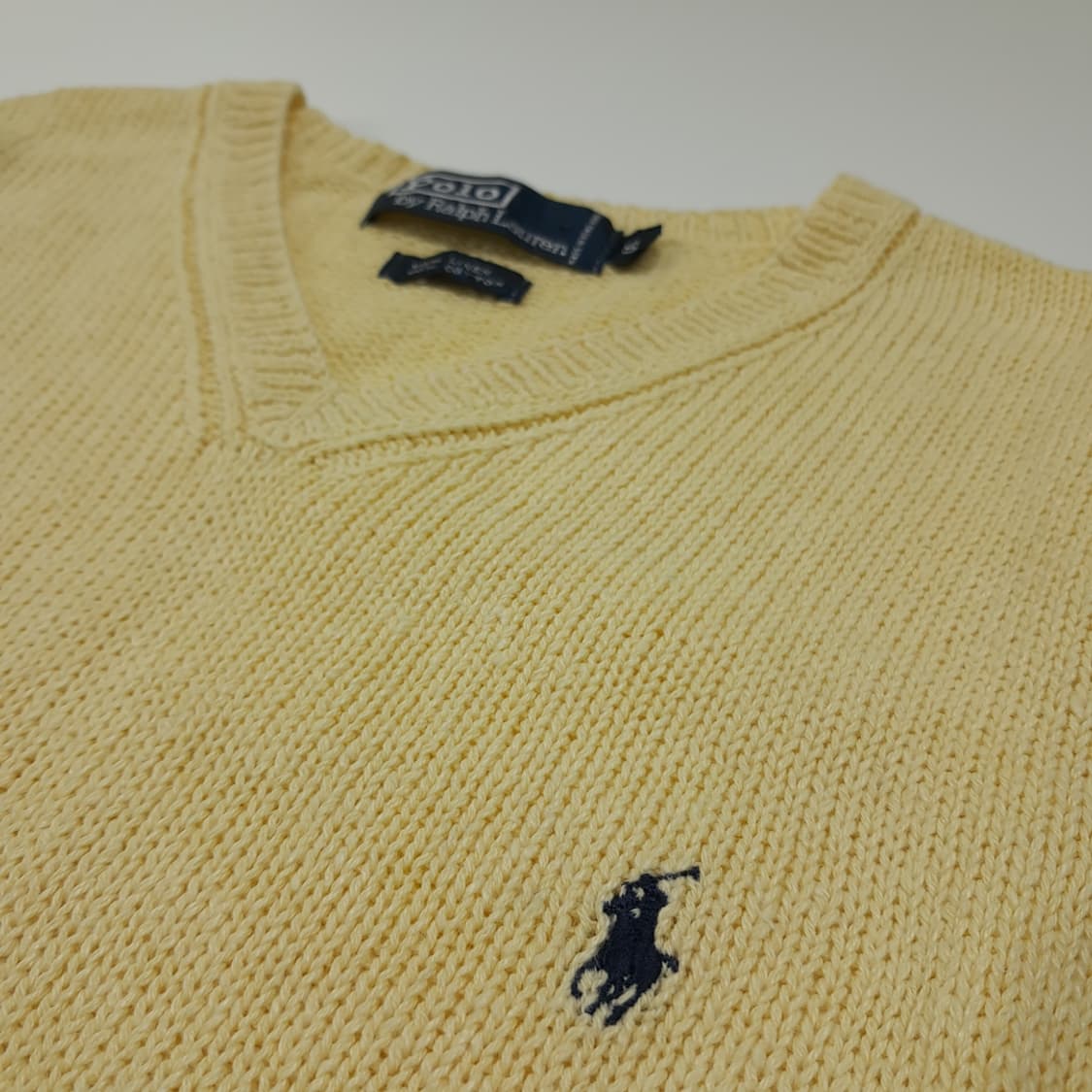 CL364 S 폴로 90s 홍콩판 린넨코튼 라이트옐로우 니트 베스트 상품이미지4