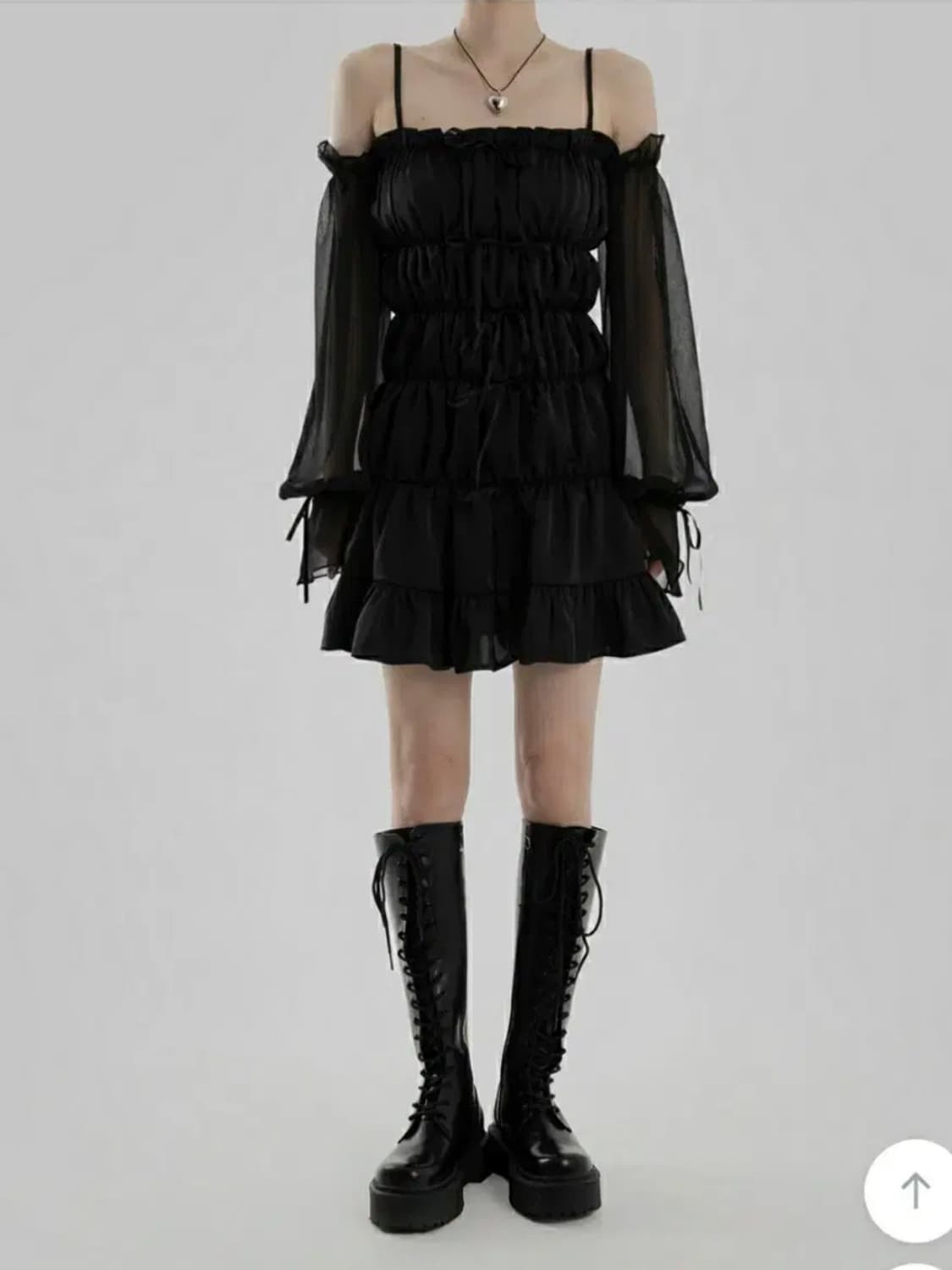 므넴 사틴 프릴 원피스 세트 상품이미지2