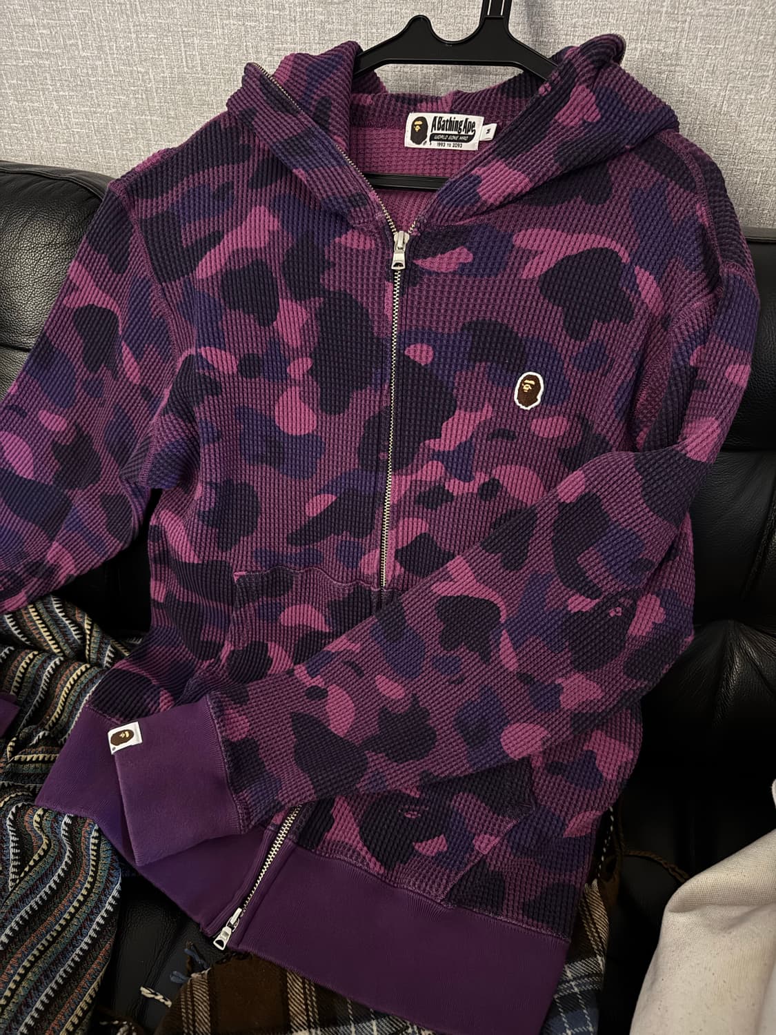 베이프 퍼플 카모 와플 후드집업 M 상품이미지3