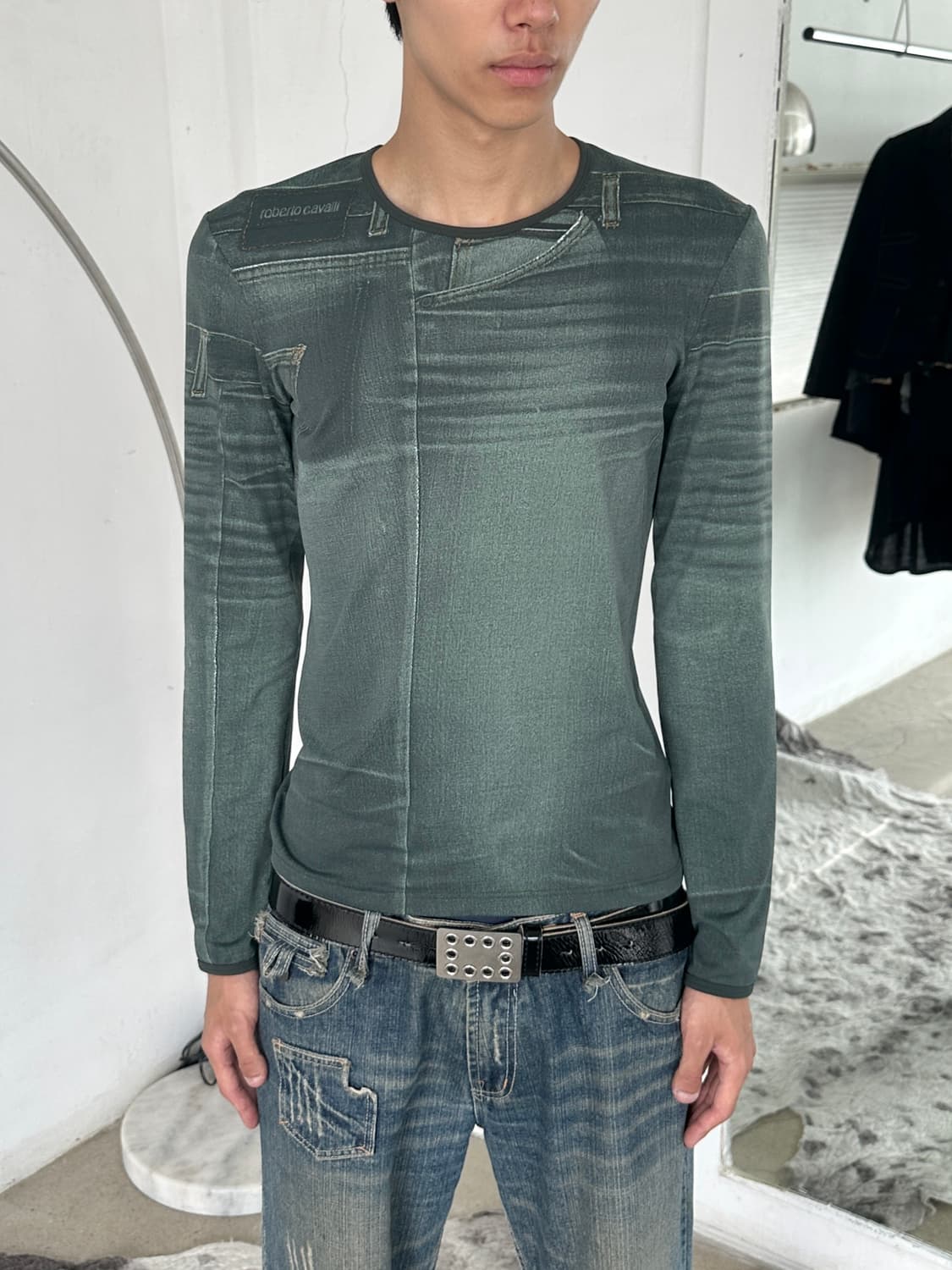 로버트 카발리 데님 프린팅 롱슬리스 상품이미지1