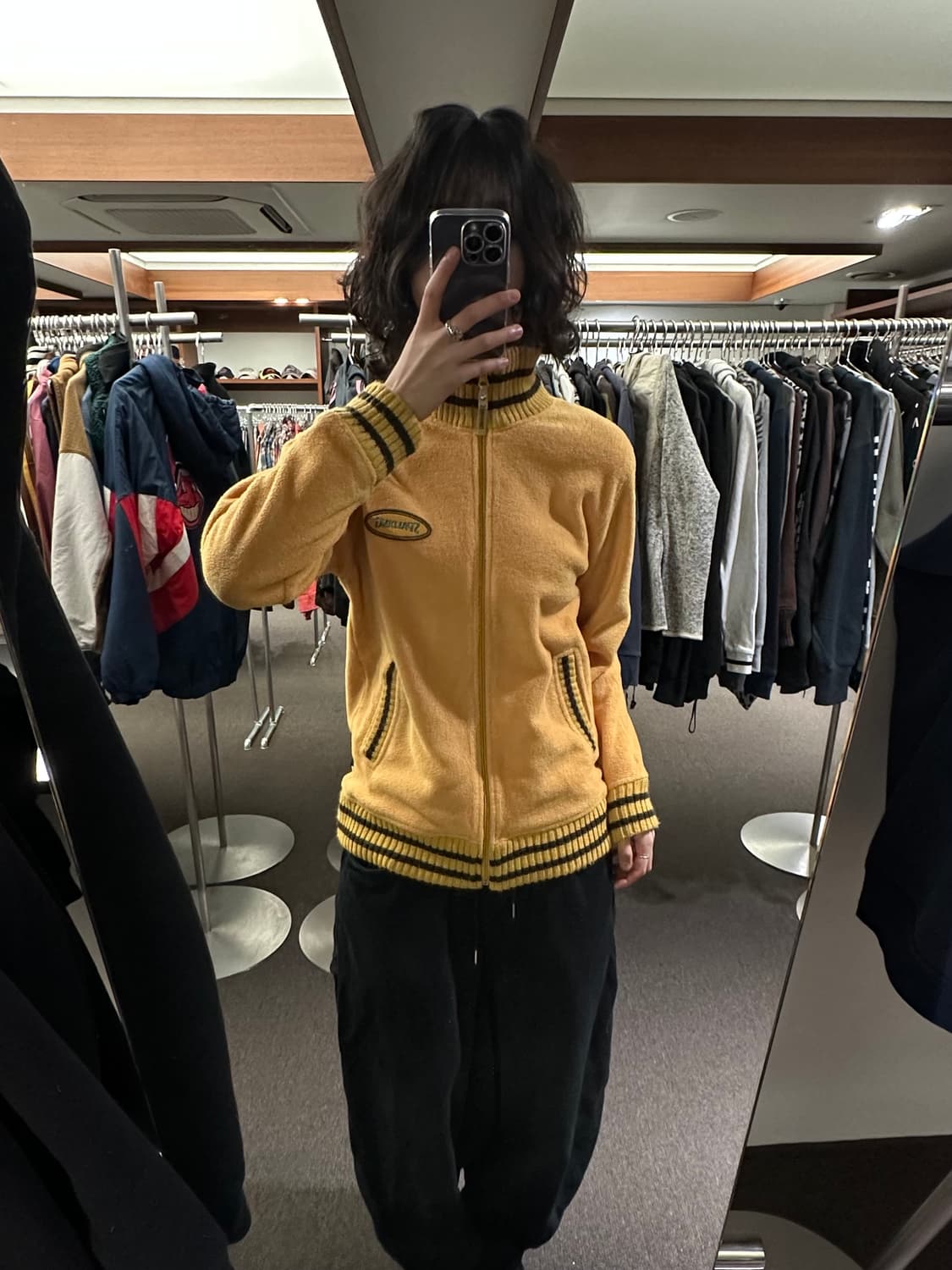 M)아메리칸 빈티지 옐로우 배색 플리스 집업 상품이미지2