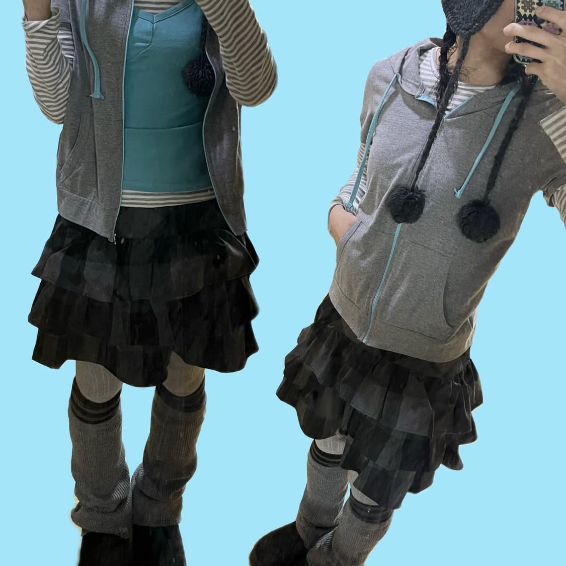 울 소재 빈티지 프릴 체크 스커트 상품이미지2