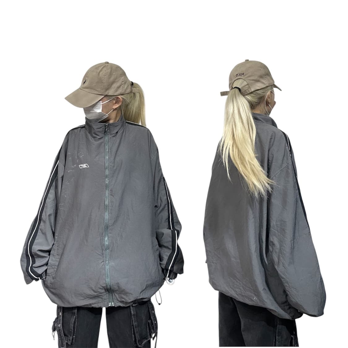 리복 차콜 올드스쿨 오버핏 트랙 자켓 바람막이 블랙 사이드 라인 y2k  상품이미지1