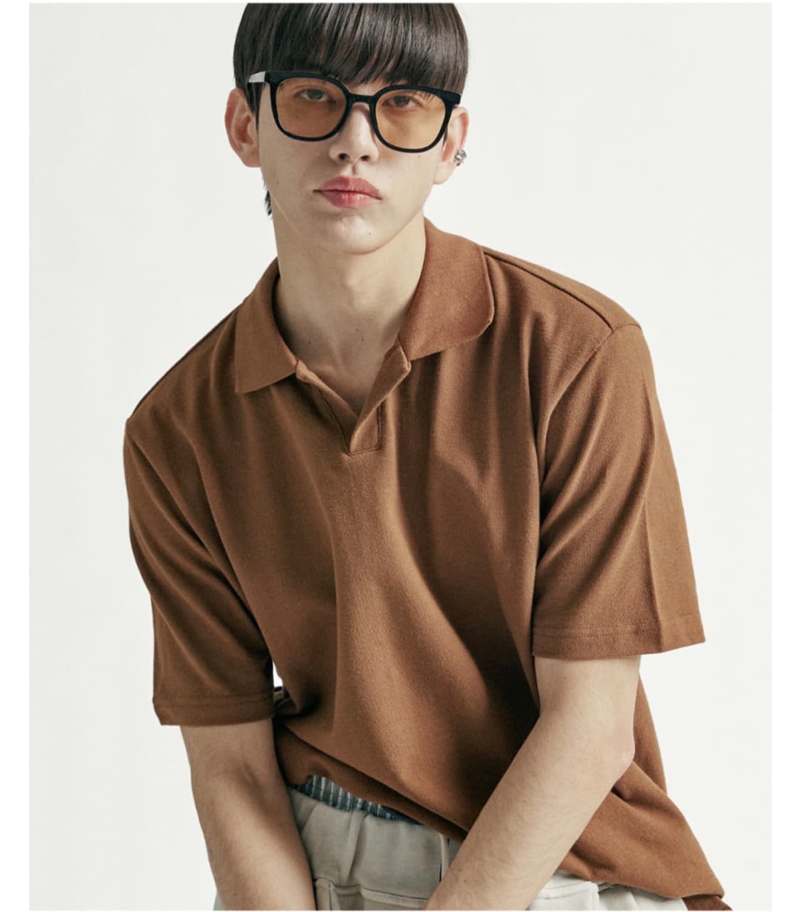 랩12 오버핏 피케 티셔츠 브라운 1사이즈 상품이미지9