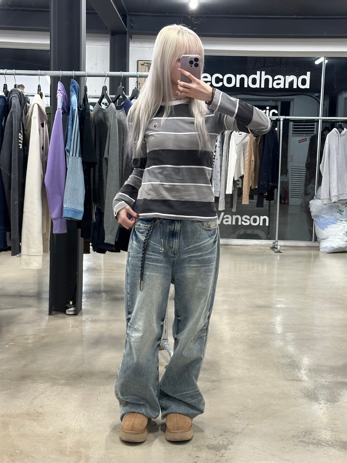 베이프 에이프 헤드 원 포인트 스트라이프 롱슬리브 티셔츠 상품이미지2