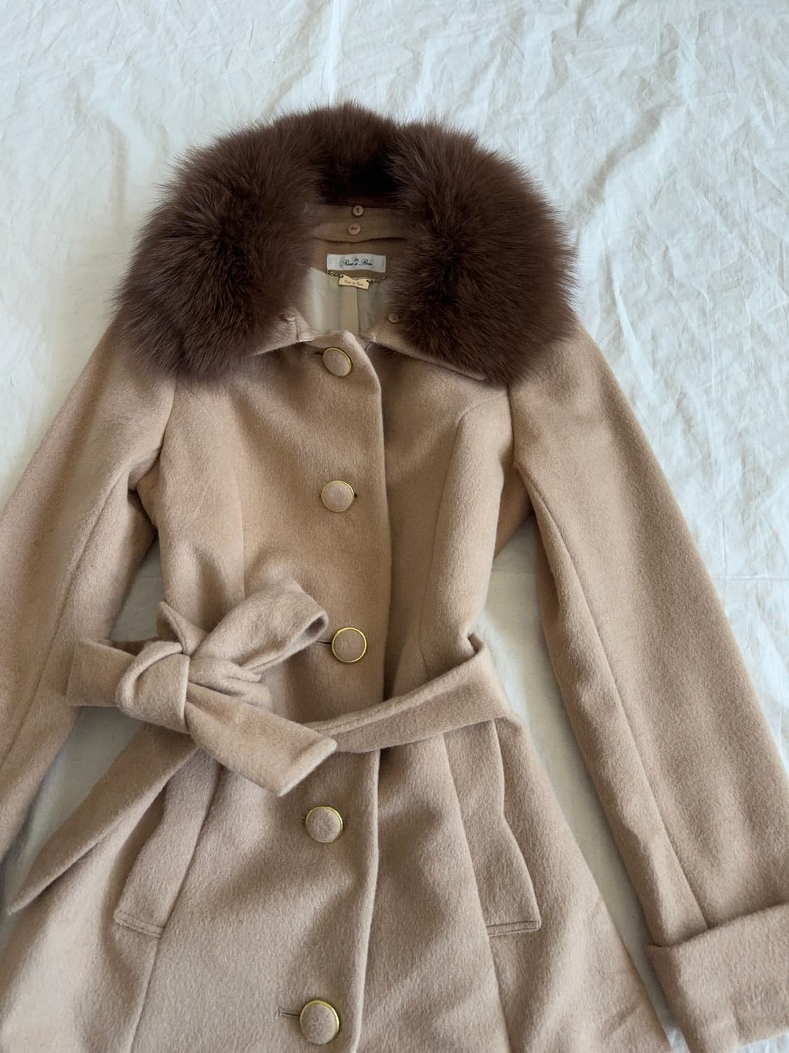 모카라떼 카멜 갸루 러블리 폭스퍼 울 코트  상품이미지4