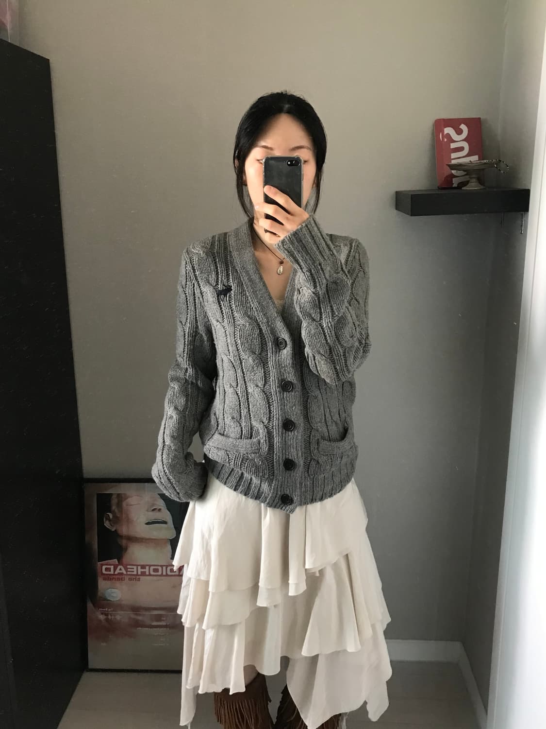 아베크롬비 산양 로고 케이블 차콜 니트 가디건 상품이미지5