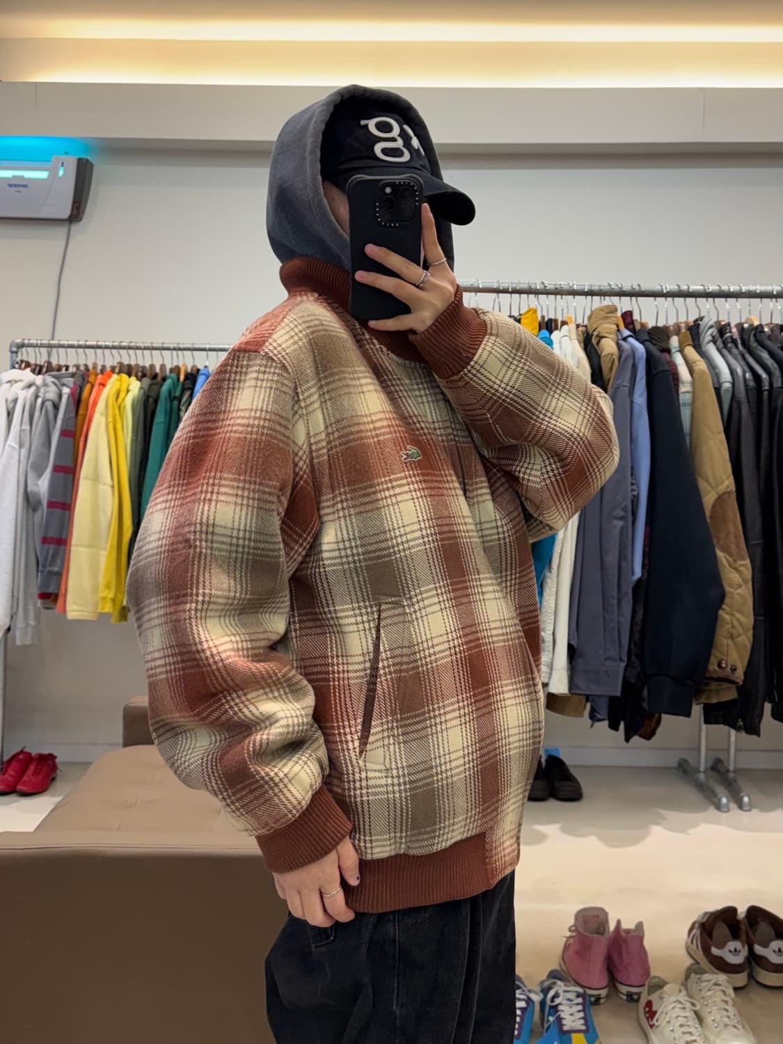 90s 라코스테 체크 모직 블루종 상품이미지5