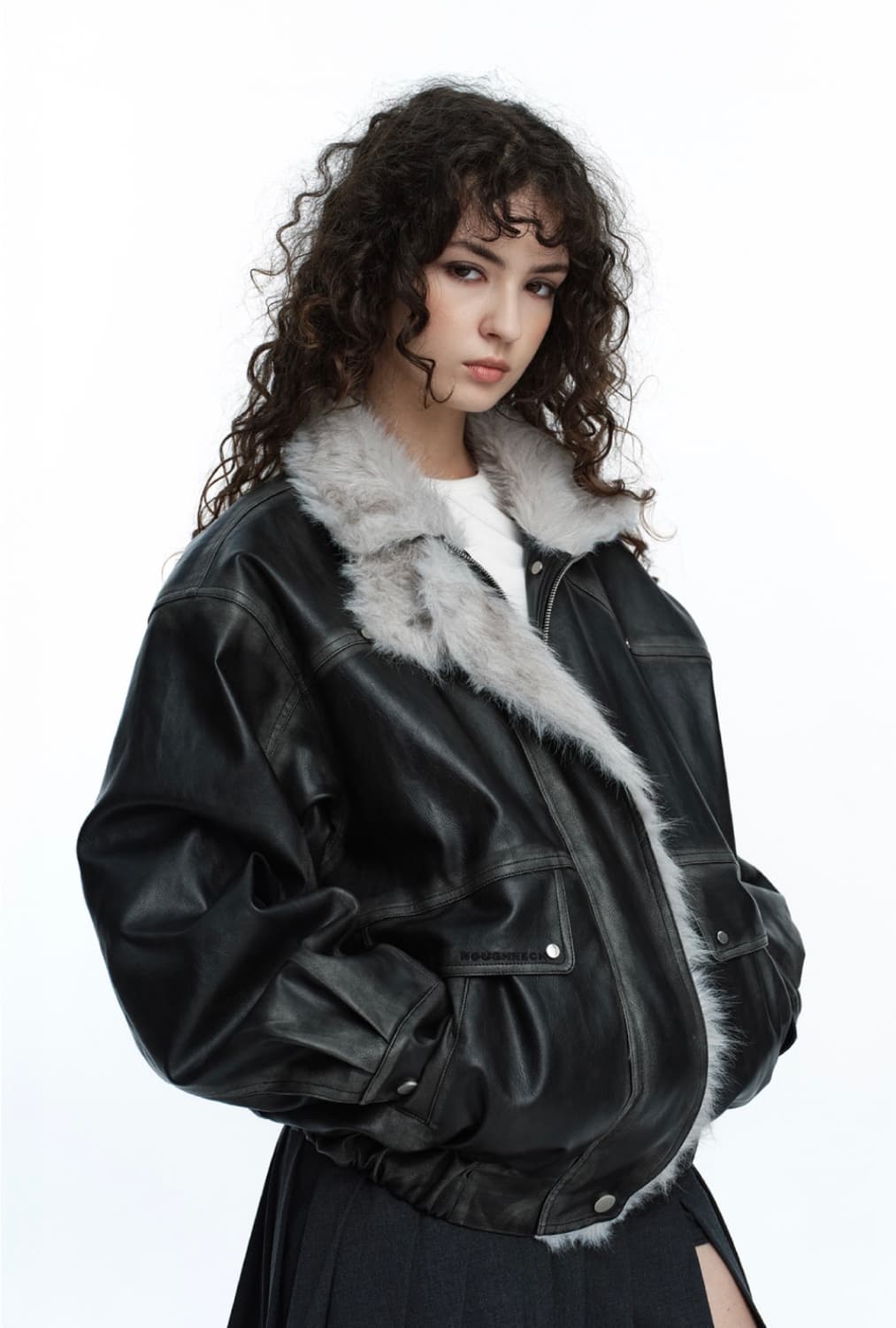 러프넥 워싱레더 무스탕 자켓 그레이 S 상품이미지2