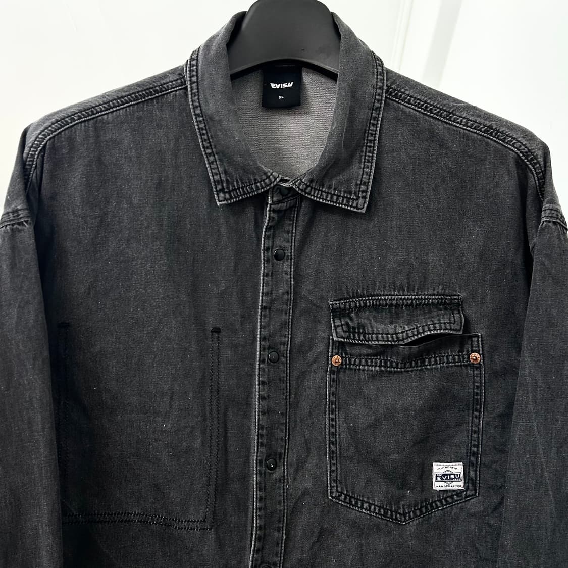 에비수 빅로고 흑청 데님 셔츠 상품이미지6