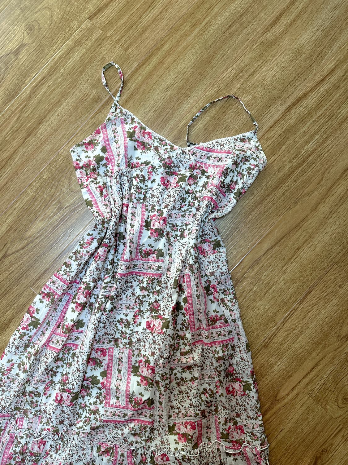 빈티지 플라워 패치워크 핑크 롱 원피스 히메갸루 로걀 라떼 모리걸 페어리 상품이미지1