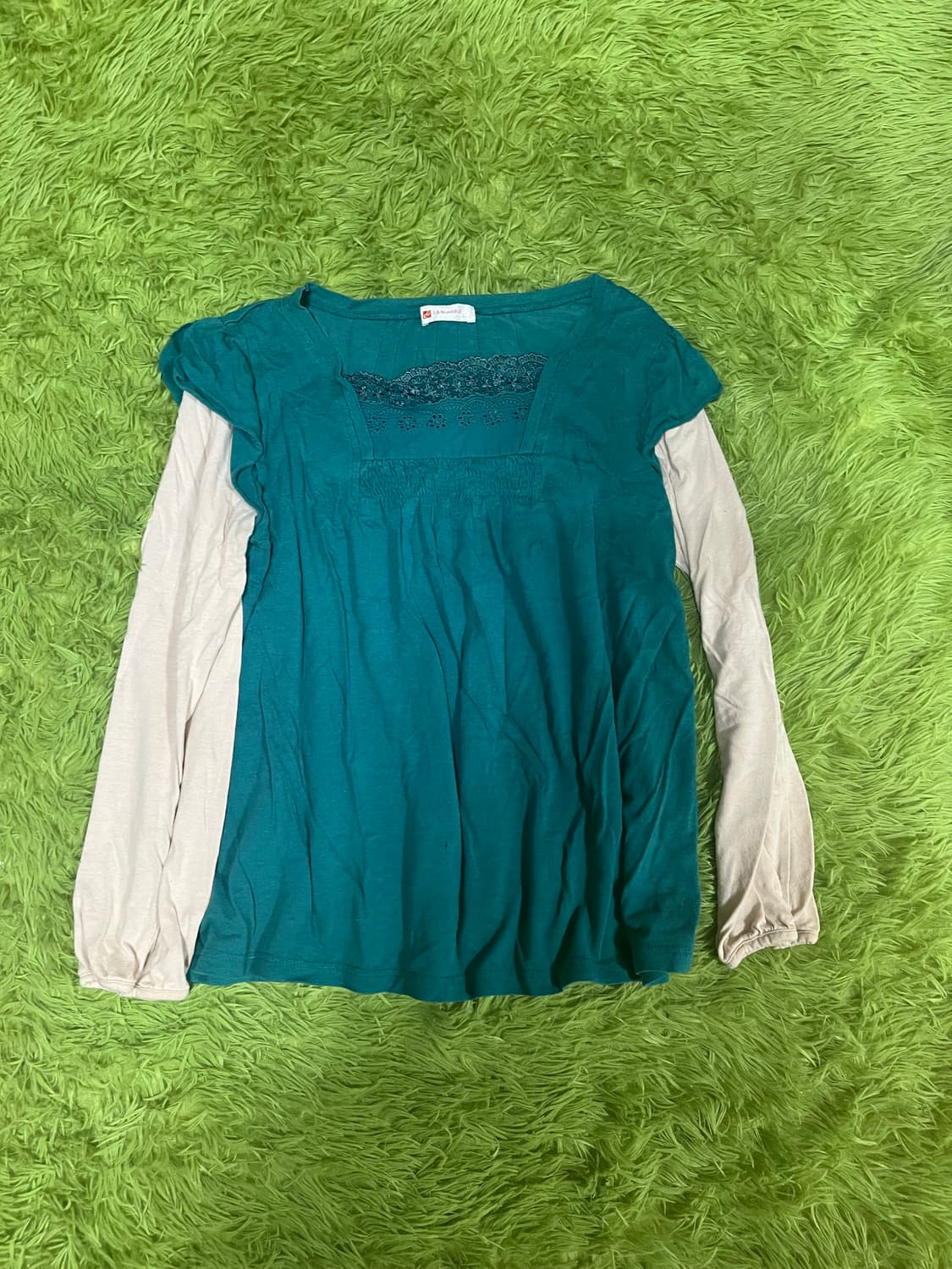 하구미 st 빈티지 레이어드 청록면티 상품이미지1