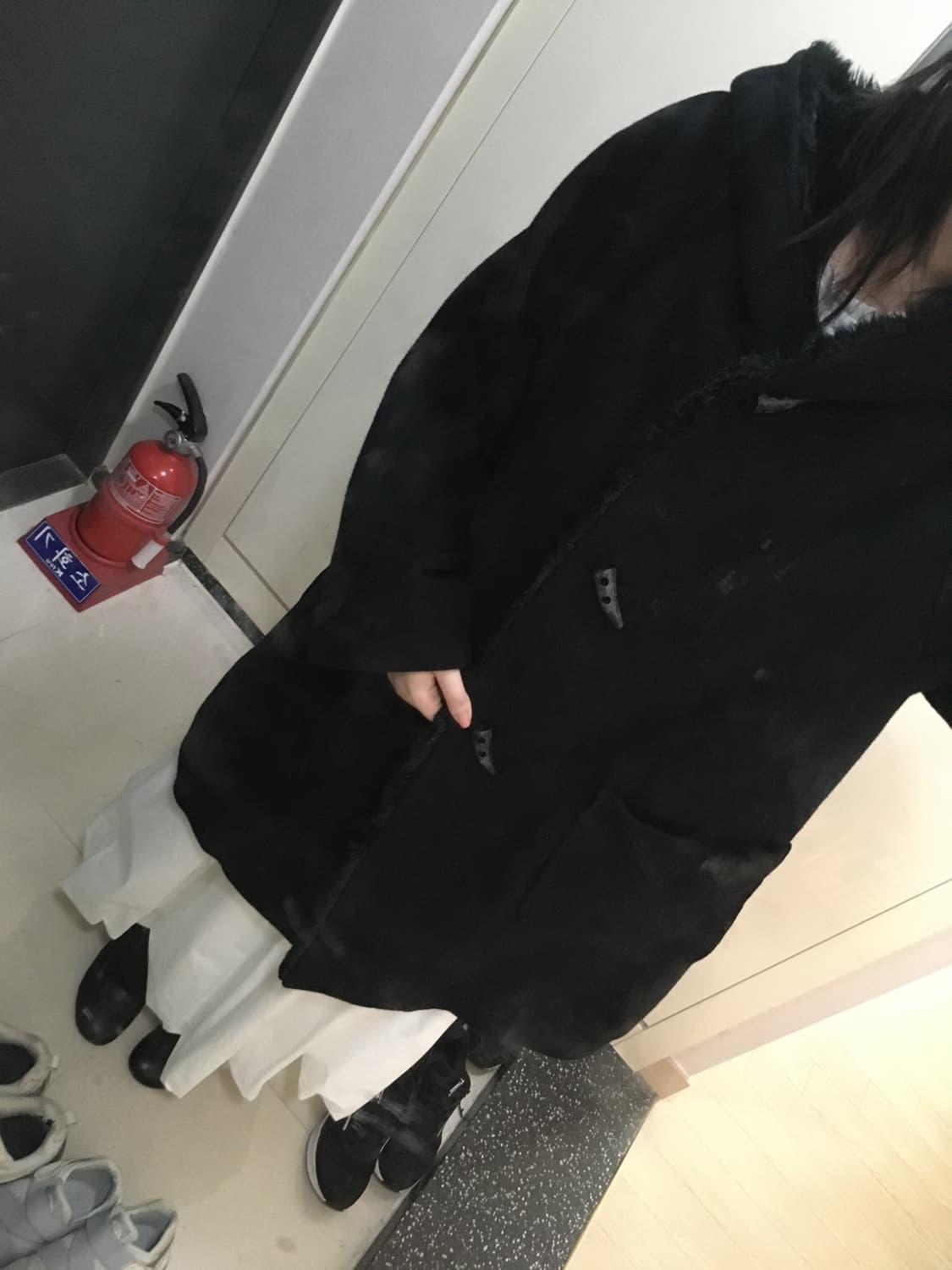 일본빈티지 블랙 울 앙고라 후드 퍼 떡볶이 코트 모리걸 미니멀 상품이미지10