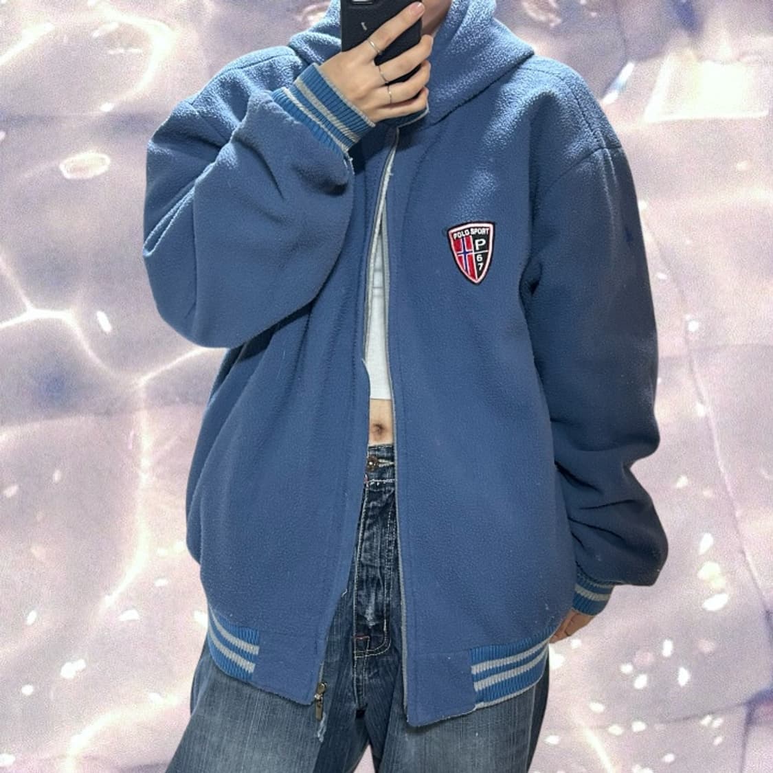 90s 폴로 스포츠 빅로고 리버시블 후리스 플리스 자켓 후드 그레이 10 상품이미지3