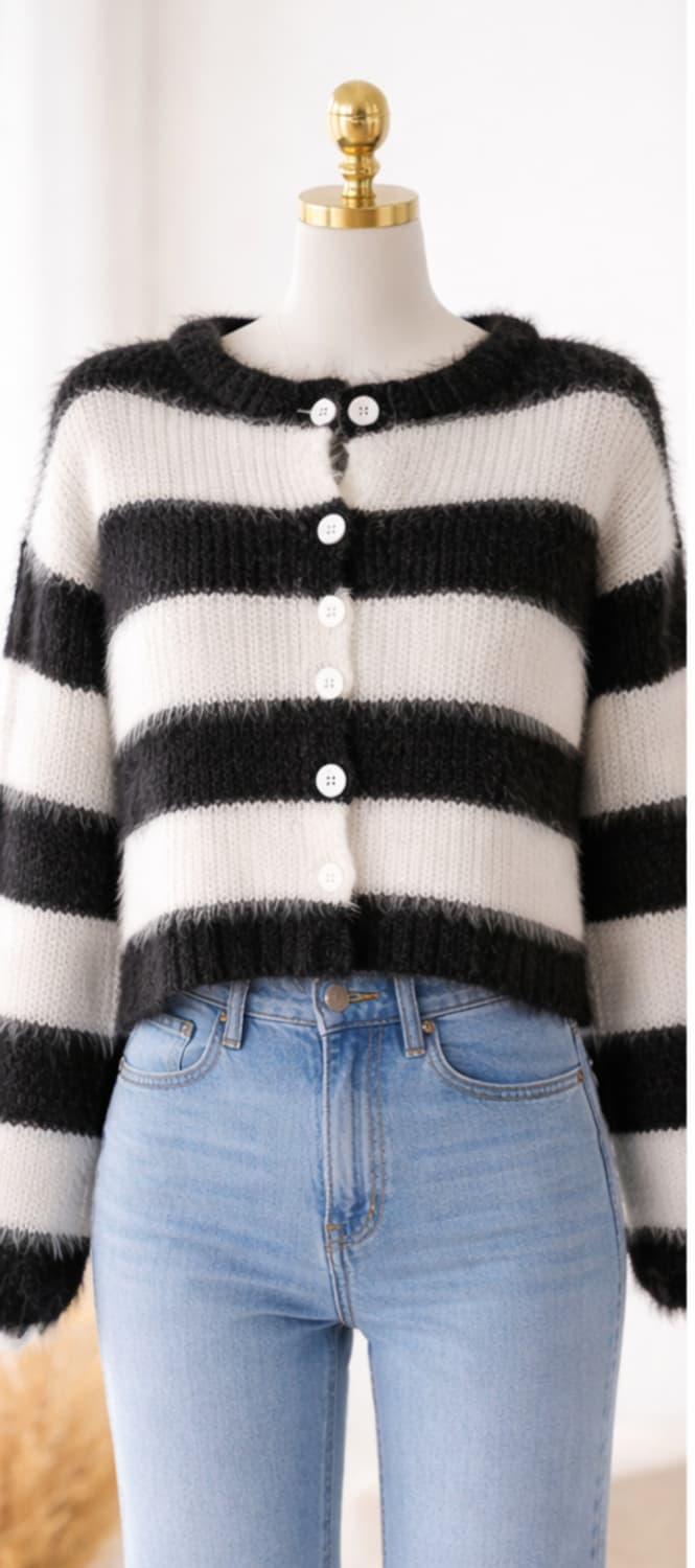 단가라 크롭가디건  55-77 상품이미지1