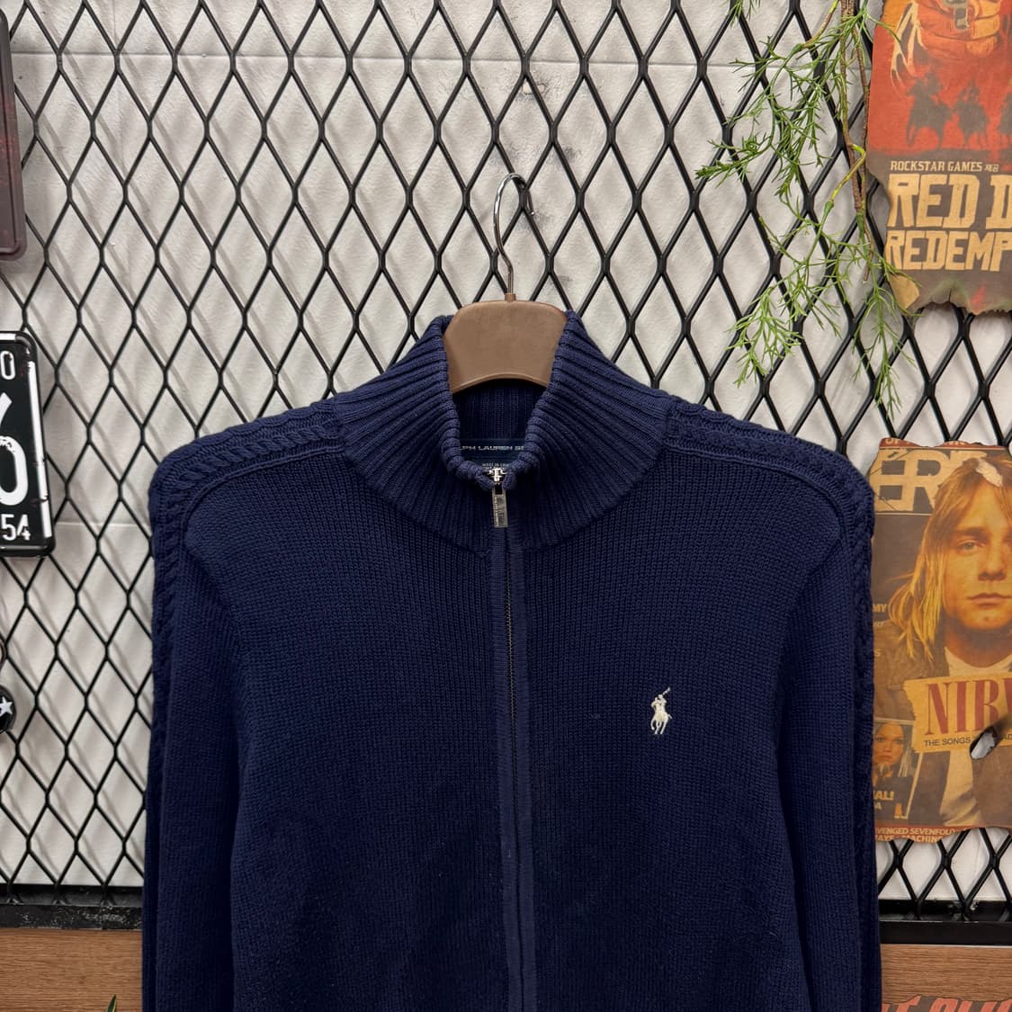 폴로 랄프로렌 케이블 니트 집업 화이트 포니 포인트 네이비 상품이미지3