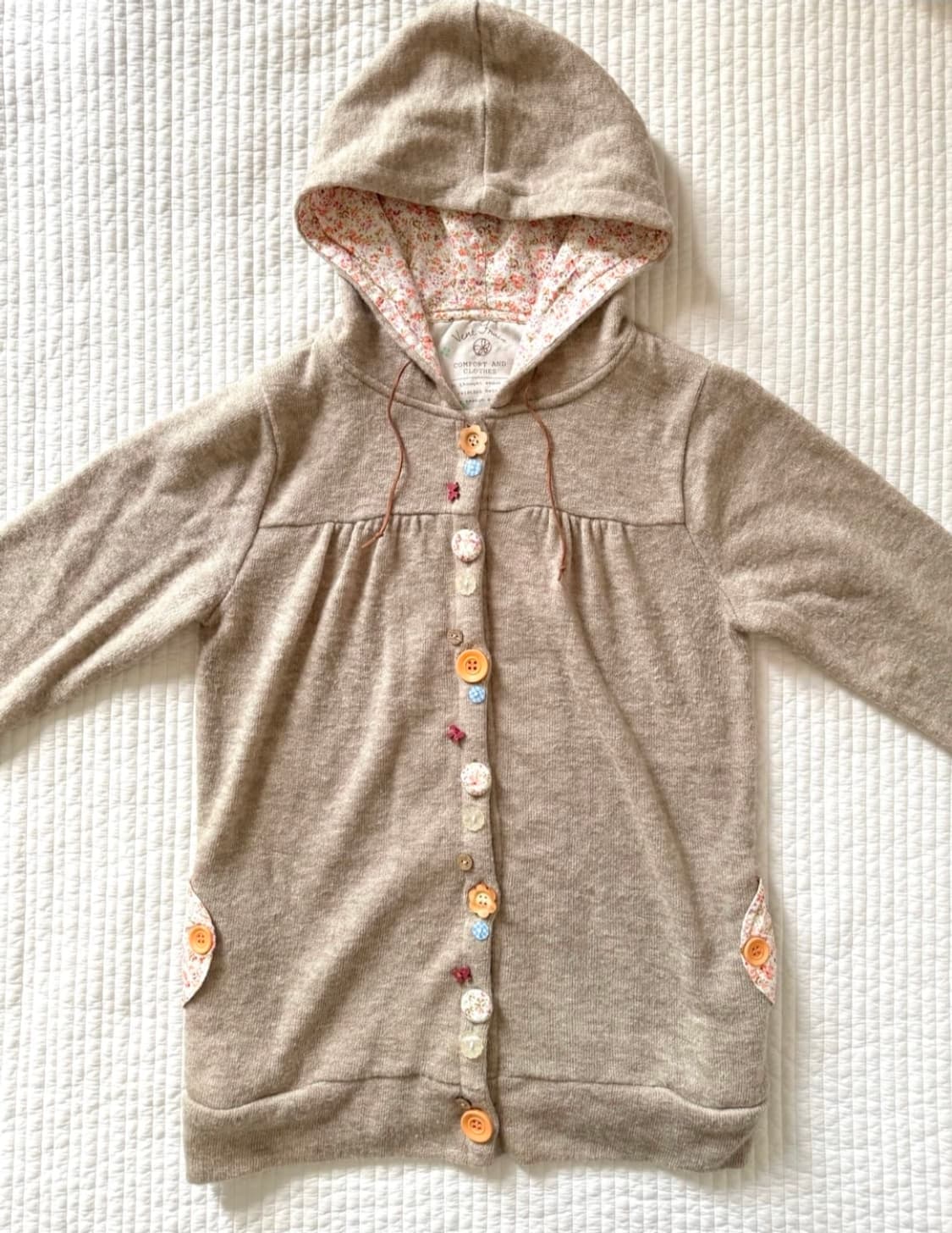 단추 잔꽃 베이지 포켓 후드집업 가디건 모리걸 너드 니혼진 상품이미지2