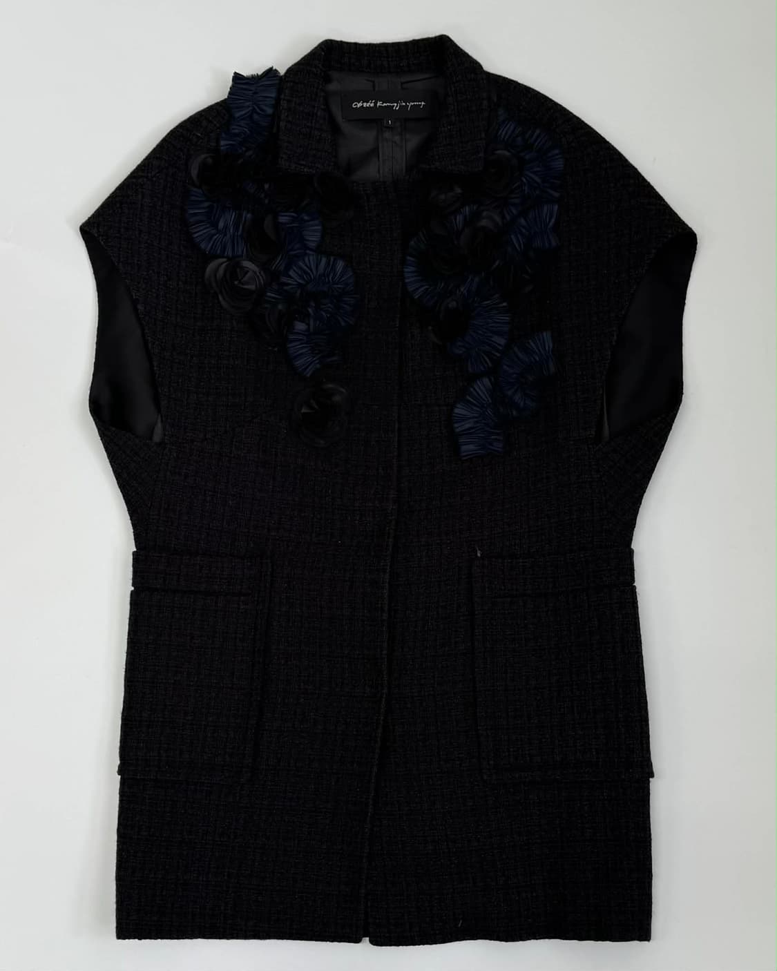 [55] 오브제 한섬 강진영 플라워 아플리케 트위드 롱 베스트 상품이미지1