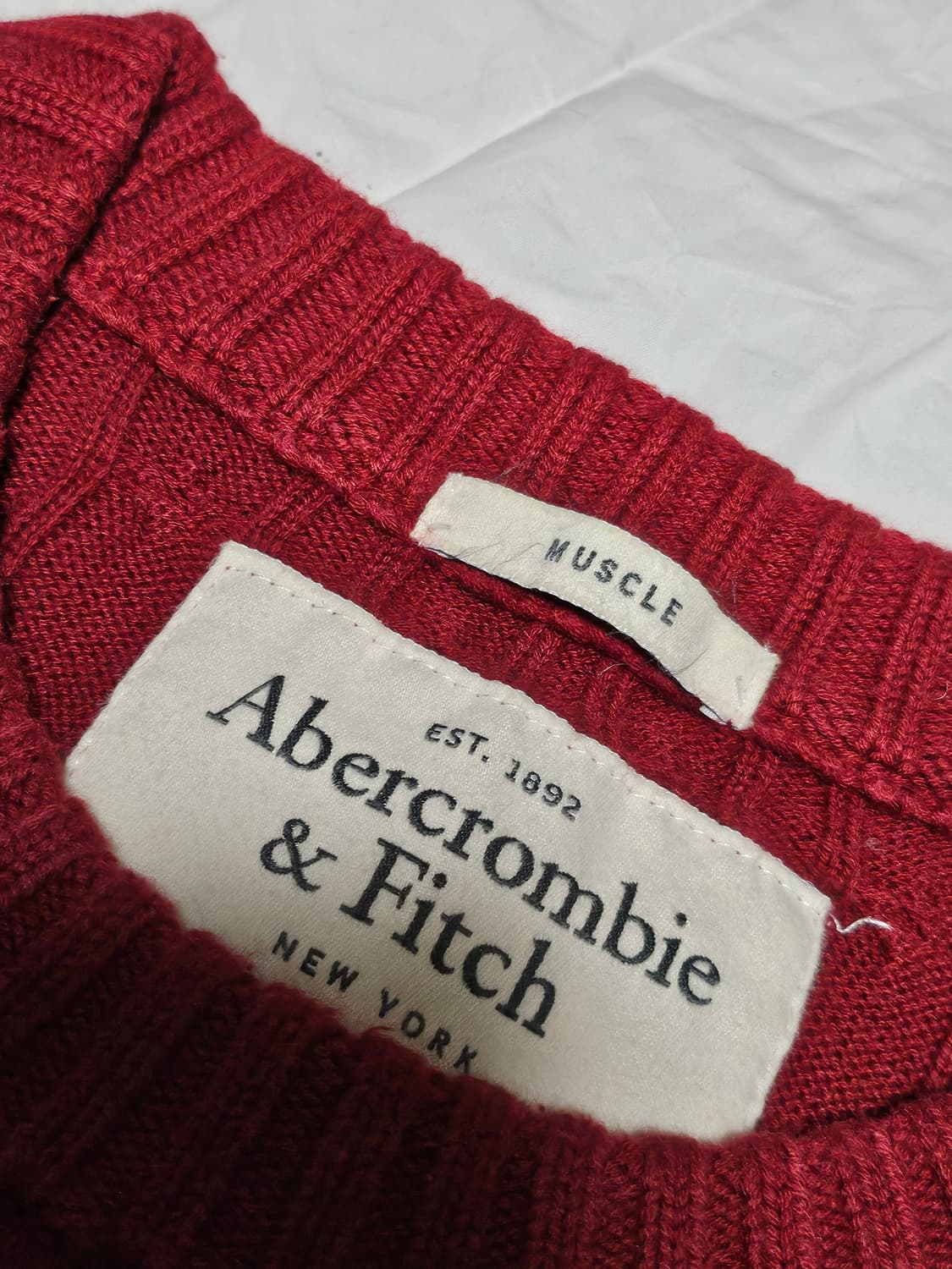 아베크롬비 딱붙핏 케이블 니트 꽈배기 니트 버건디 L 상품이미지3