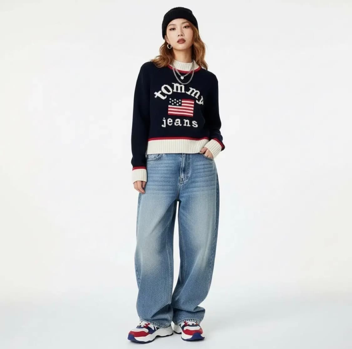 Tommy Jeans 타미진스 네이비 성조기 로고 니트 XS (Y2K) 상품이미지1
