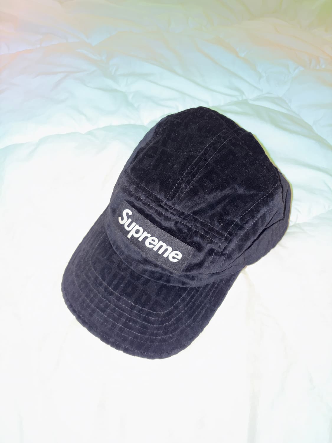 슈프림 벨벳 패턴 캠프캡 블랙 상품이미지2